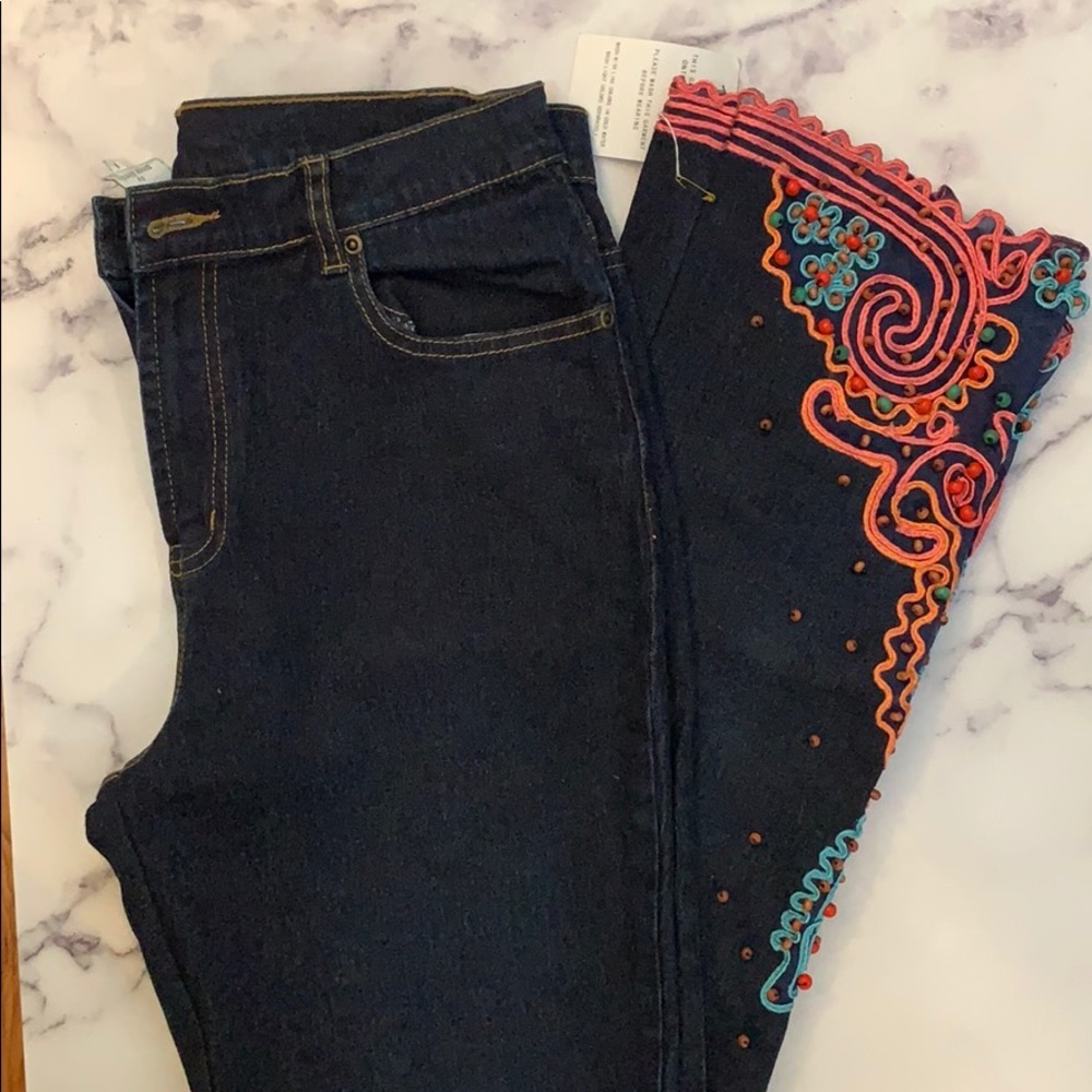 DG2 by Diane Gilman Dark Denim Beaded Jeans